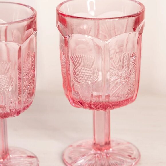 Vintage LE Smith Pink Glass Thistle Goblets (Set of 2) - Picture 2 of 5